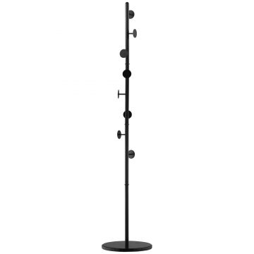 HOMCOM Cuier de Podea cu 8 Carlige, Cuier pentru Intrare si Dormitor din Otel cu Baza din Marmura, 35x35x170cm, Negru | Aosom Romania