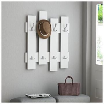Cuier, Decortie, 8 agatatori duble, 64 x 81 x 4 cm, pal melaminat, 855DTE4012, Alb