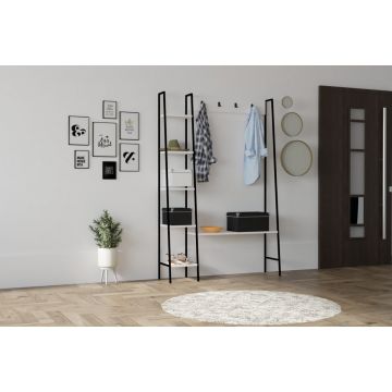 Cuier cu rafturi Model Marken, Alb/Negru, 120x30x180 cm