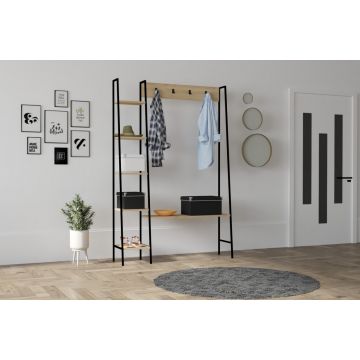 Cuier cu rafturi Model Marken, Stejar/Negru, 120x30x180 cm