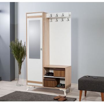 Cuier hol cu dulap Model Inci, Stejar sonoma/Alb, 100x36x190 cm