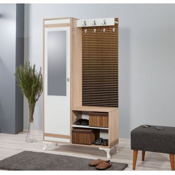 Cuier hol cu dulap Model Martinez, Stejar sonoma/Alb, 100x36x190 cm