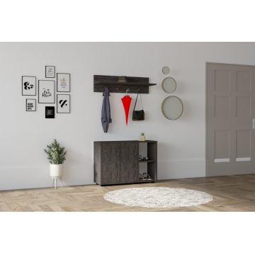 Cuier hol cu dulap si rafturi Model Venom, Antracit, 90x30x63 cm
