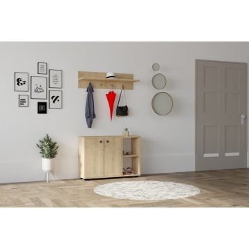 Cuier hol cu dulap si rafturi Model Venom, Stejar, 90x30x63 cm