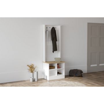 Cuier hol Model Mare, Stejar/Alb, 64x43x175 cm