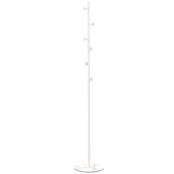 HOMCOM Cuier Vertical Autoportant cu 6 Cârlige Disc și Bază din Ardezie, Ø32x171 cm, Alb Elegant pentru Organizare | Aosom România