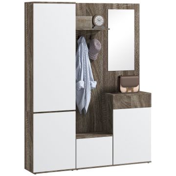HOMCOM Mobilier 4 în 1 cu Oglindă, Cuiere și Rafturi Interioare Reglabile, Mobilier Multifuncțional, 145x29x184 cm, Negru | Aosom Romania