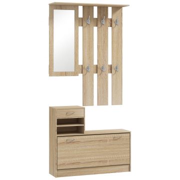 HOMCOM Set Mobilier cu 2 Rafturi Reglabile, 90x24x177 cm, Lemn Natural | Aosom Romania