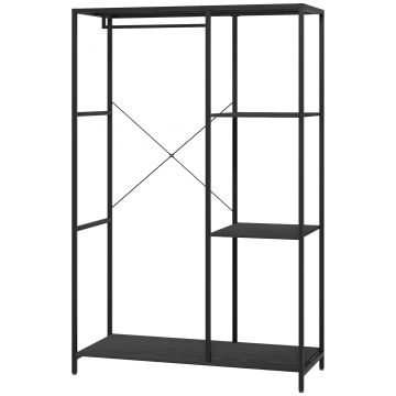 HOMCOM Suport pentru Haine cu Spațiu de Depozitare Pantofi și Balustradă, Suport 2-în-1 pentru Hol, 110x45x169.5 cm, Negru | Aosom Romania
