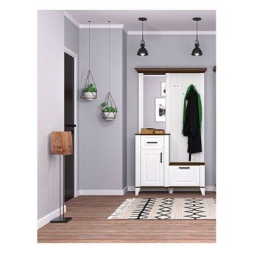 Antreu Skandi, cuier și spații depozitare, MDF/PAL, 110x42x200 cm, Alb/Stejar Burbon