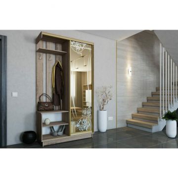 Cuier Alice, Cu Oglindă Sablata Fumurie Și Spații Depozitare, PAL, 220x120x45 cm, Gri