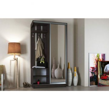 Cuier Alice, Cu Oglindă Simplă Și Spații Depozitare, PAL, 220x120x45 cm, Wenge