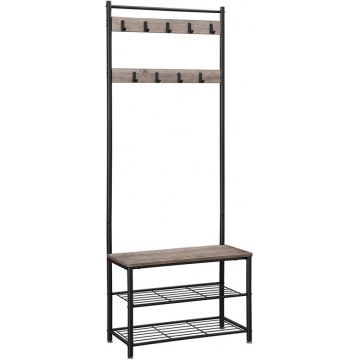 Cuier cu bancuta si suport pantofi Model Spears, Bej/Negru, 70x32.5x175 cm