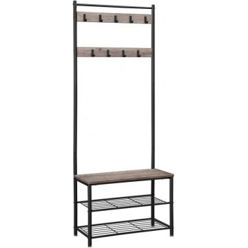 Cuier cu bancuta si suport pantofi Model Spears, Bej/Negru, 70x32.5x175 cm