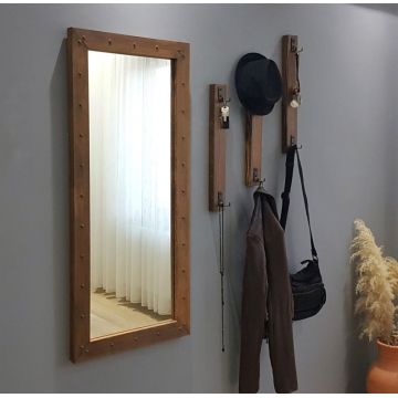 Cuier cu oglinda Model Hunter, Nuc, 68x6x110 cm
