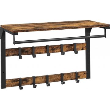 Cuier cu raft Model Perry, Maro rustic/Negru, 80x30x42 cm