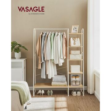 Cuier cu rafturi Model Bryan, Natur/Alb, 120×45×160 cm