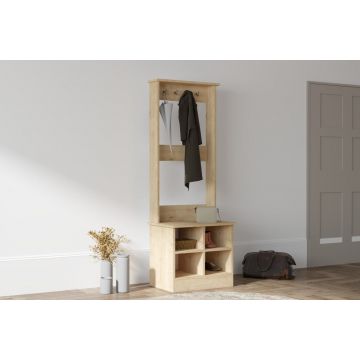 Cuier cu rafturi Model Fasitano, Pin, 64x43x175 cm