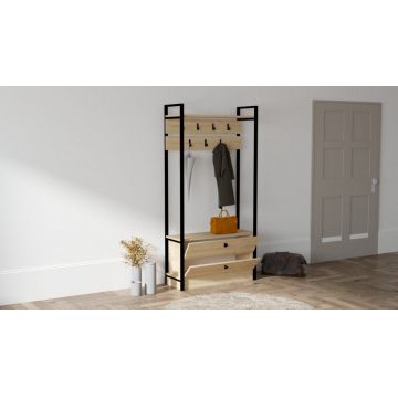 Cuier cu rafturi Model Manolya, Pin, 90x33x180 cm