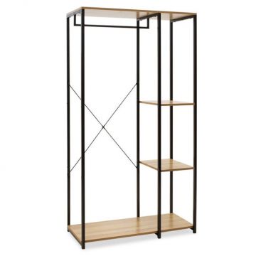Cuier cu rafturi Model Ramon, Stejar/Negru, 90.5x41x167 cm