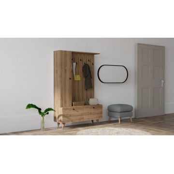 Cuier de hol cu dulap Model Lala, Nuc, 112x35x170 cm