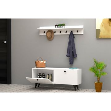 Cuier de hol cu dulap Model Rupa, Alb, 113x35x48.5 cm