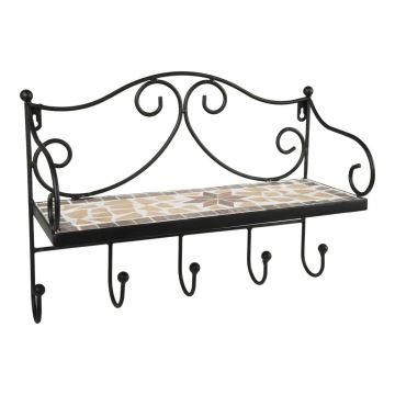 Cuier de perete negru cu raft din metal 42 cm Almeria – Garden Pleasure