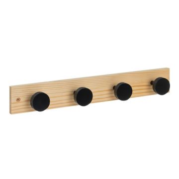 Cuier de perete negru-în culoare naturală din lemn de pin 40 cm Anillos – Casa Selección