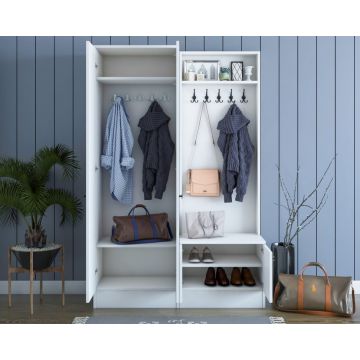 Cuier hol cu dulap Model Anderson, Alb, 119.6x37.3x182.8 cm