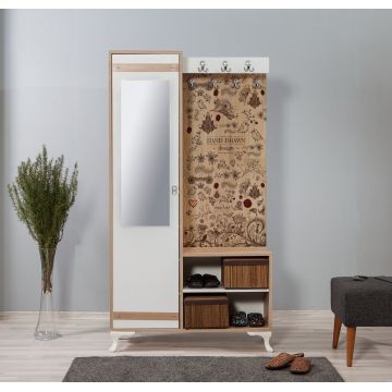 Cuier hol cu dulap Model Cardenas, Alb/Pin/Multicolor, 100x36x190 cm