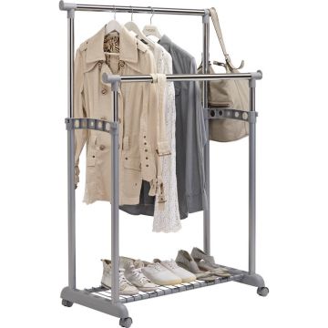 CUIER MOBIL CU RAFT PANTOFI in culoare aluminiu, culoare crom 85/100-178/43 cm