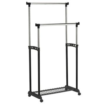 CUIER MOBIL CU RAFT PANTOFI in negru, culoare crom 85/100-178/43 cm