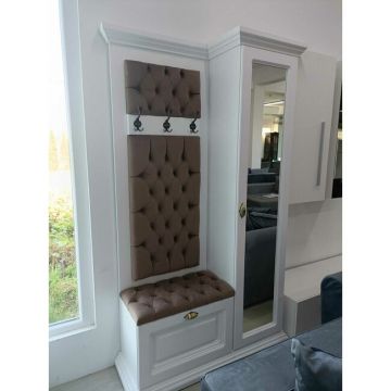 Cuier tapițat Alb, design modern, structură PAL și tapițerie, 130/40/210 cm, alb