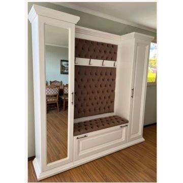 Cuier Tapitat Cristina, două dulapuri, oglinzi integrate, structură MDF, design personalizabil, 180x40x210 cm, Culoare personalizabilă