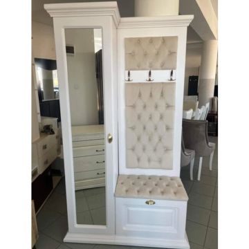 Cuier Tapitat Cristina, un dulap cu oglindă, spațiu depozitare integrat, structură MDF, design personalizabil, 130x40x210 cm, Culoare personalizabilă