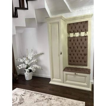 Cuier Tapitat Cristina, un dulap lateral, rafturi multiple, structură MDF, design personalizabil, 110x40x210 cm, Culoare personalizabilă