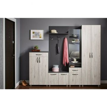 Hol Bruno, Modular Cu Dulap, Cuier Și Pantofar, PAL, 2.25 m, Grafit