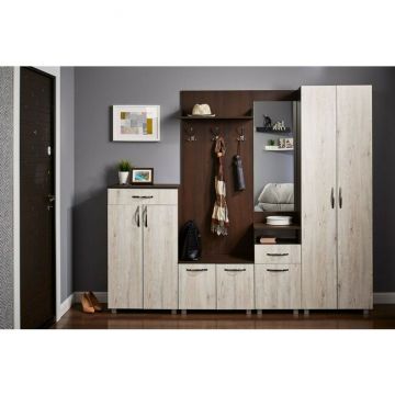 Hol Bruno, Modular Cu Dulap, Cuier Și Pantofar, PAL, 2.25 m, Sonoma Închis