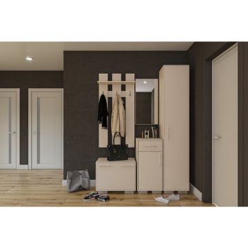 Hol Nika Satin 120, mobilier hol cu spații multiple de depozitare, placă cuier inclusă, PAL melaminat, 120x220x45 cm, Satin