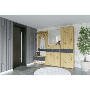 Hol Urban 1, set complet mobilier hol, dulap cu bară, pantofar și comodă cu sertare, PAL melaminat + MDF, 196x150x38 cm, personalizabil