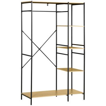 HOMCOM Penderie suport pentru haine de stil industrial din metal cu grindă și 4 rafturi, dim. 100L x 46L x 170,5H cm | Aosom Romania