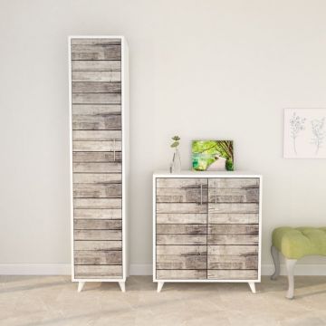 Mobilier pentru hol Model Diena, Alb/Bej, 40x40x195 cm