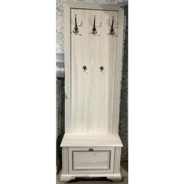 Placă cuier White, 5 cârlige metalice, PAL melaminat, 70x160x3.5 cm, frasin alb/pin argintiu
