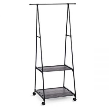 Suport metalic cu rotile pentru umerase, negru, 55 x 45 x 157 cm