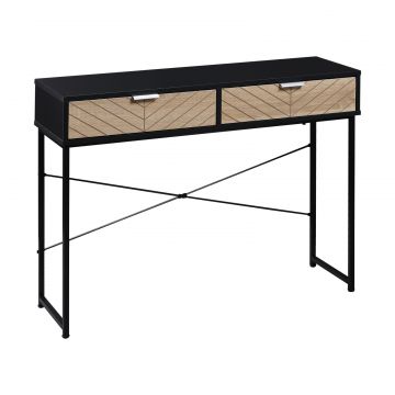 Consola Moderna pentru Hol si Sufragerie cu 2 Sertare Metalice 100x30x75cm - Negru
