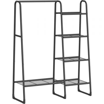 Cuier cu 5 rafturi si bara pentru haine, structura metalica, stil industrial, 40x102x153 cm, negru Da