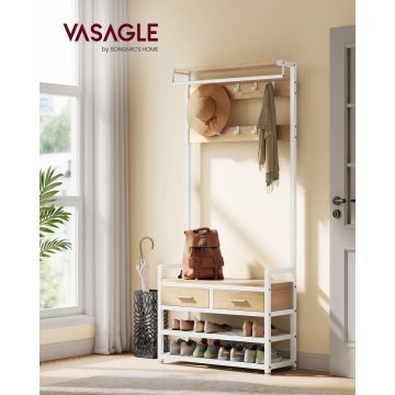 Cuier cu bancheta si depozitare, Enzo, Alb, 80.5x30x181.5 cm