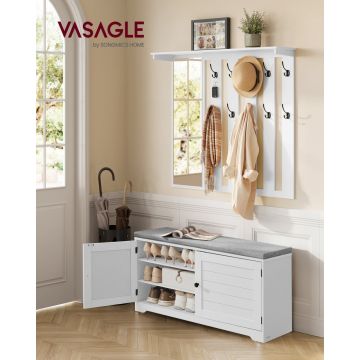 Cuier cu pantofar tip bacheta, Rocco, Alb, 102x52x90 cm