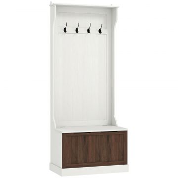 Cuier de Intrare 3 in 1 cu 4 Carlige, Etajera pentru Pantofi si Banca Depozitare, 71,5x39,5x170 cm, Maro