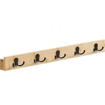 Cuier de perete pentru hol sau baie, 5 carlige duble, 5x70x7 cm, maro natural